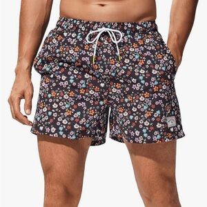 SOLY HUX Swim Trunks for Men Ditsy Floral Print Drawstring Swim Shorts MEDIUM
